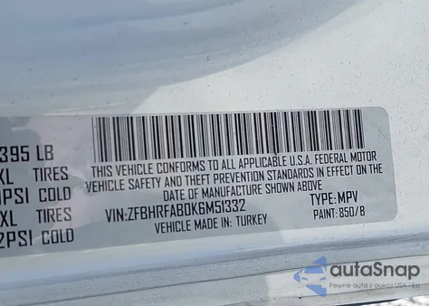 2019 Ram Promaster City Tradesman z USA, uszkodzony, nr VIN ZFBHRFAB0K6M51332